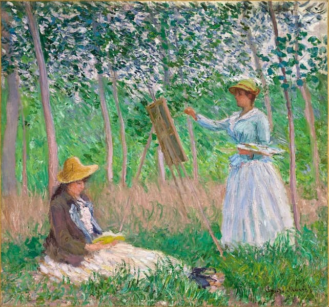 Impressionnisme claude monet Dans les bois de Giverny Blanche Hoschedé à son chevalet et Suzanne Hoschedé lisant